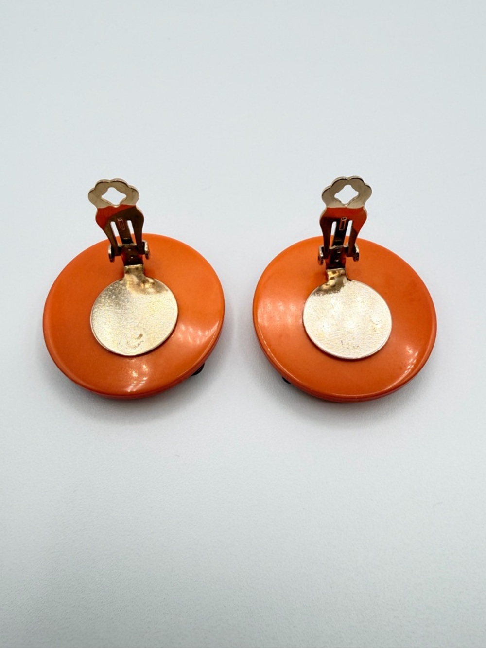Vintage Orange & Amber Lucite Statement Clip-On Earrings - Picture 3 of 6
